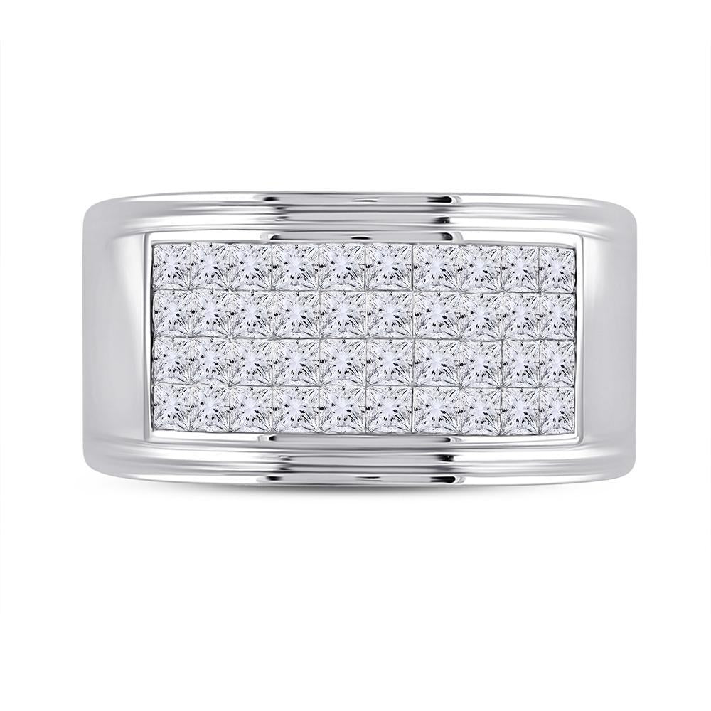 14kt White Gold Mens Princess Diamond Band Ring 3 Cttw