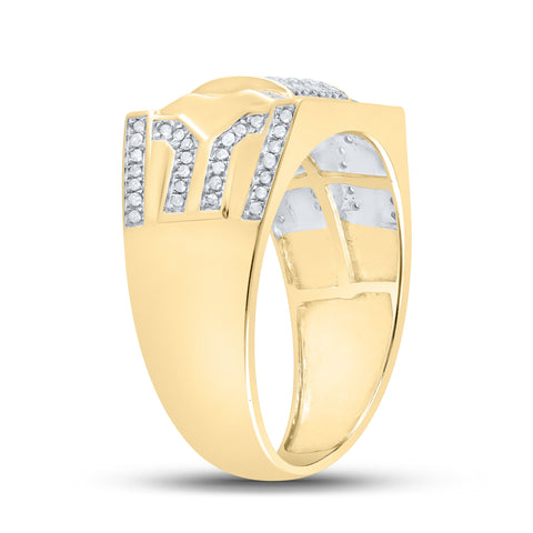 10kt Yellow Gold Mens Round Diamond Square Ring 3/8 Cttw