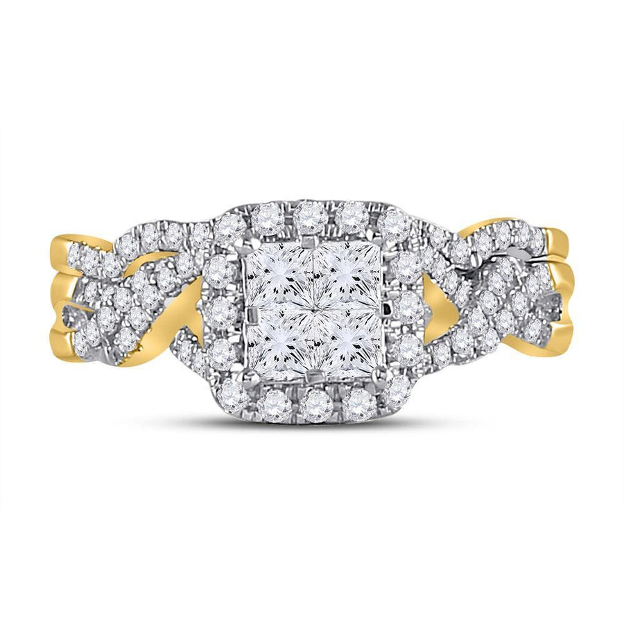 10kt Yellow Gold Princess Diamond Halo Bridal Wedding Ring Band Set 1 Cttw