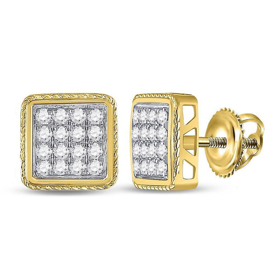 14kt Yellow Gold Mens Round Diamond Square Cluster Earrings 1 Cttw