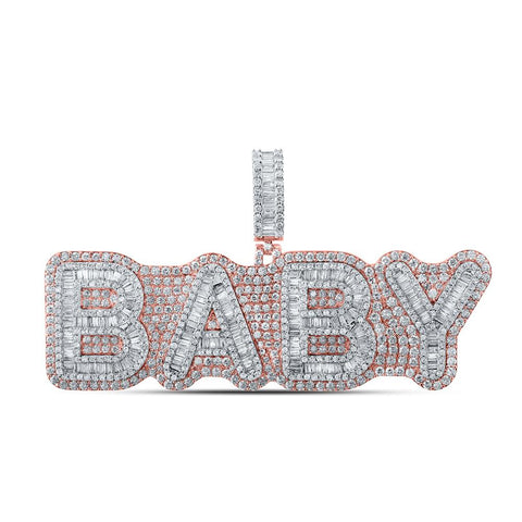 10kt Two-tone Gold Mens Baguette Diamond BABY Phrase Charm Pendant 6 Cttw