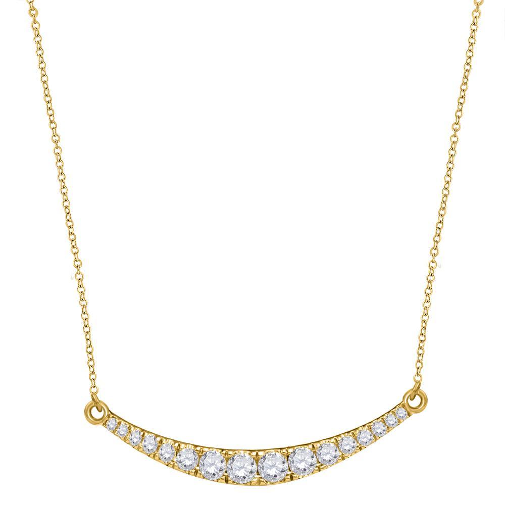 10kt Yellow Gold Womens Round Diamond Curved Bar Pendant Necklace 1 Cttw