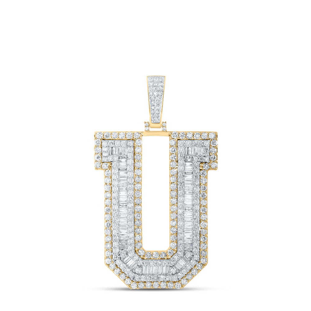 10kt Yellow Gold Mens Baguette Diamond U Initial Letter Charm Pendant 5-1/2 Cttw