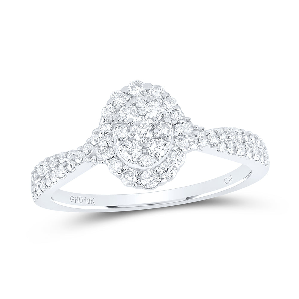 10kt White Gold Womens Round Diamond Oval Cluster Ring 1/2 Cttw