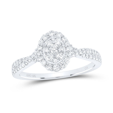 10kt White Gold Womens Round Diamond Oval Cluster Ring 1/2 Cttw