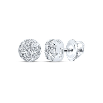 14kt White Gold Womens Round Diamond Cluster Earrings 1 Cttw