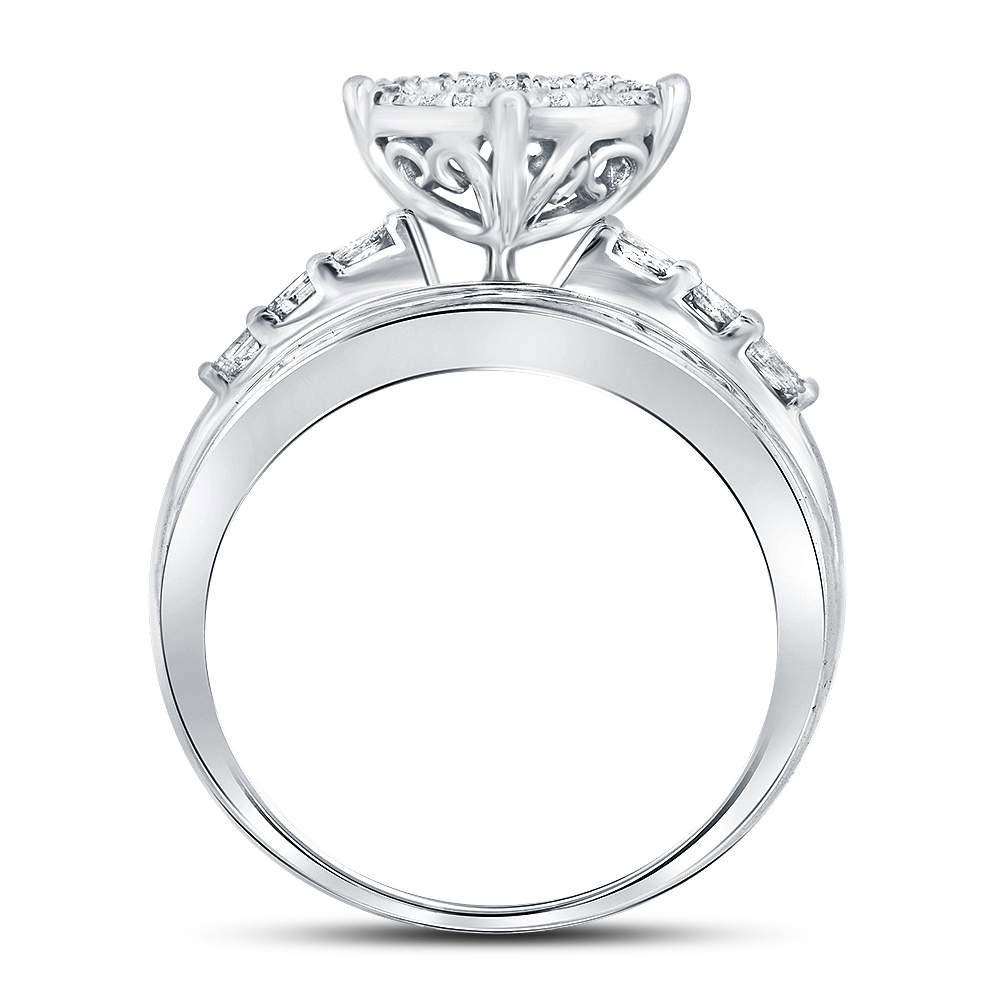 10kt White Gold Round Diamond Heart Bridal Wedding Engagement Ring 1 Cttw