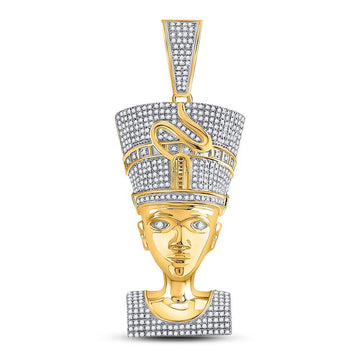10kt Yellow Gold Mens Round Diamond Nefertiti Pharaoh Charm Pendant 1-1/3 Cttw