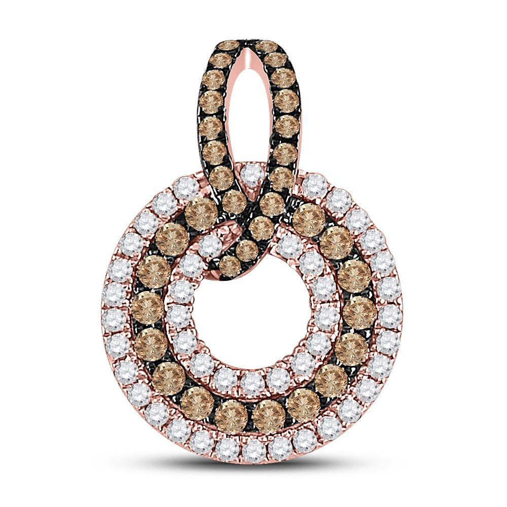 10kt Rose Gold Womens Round Brown Diamond Circle Pendant 1/2 Cttw