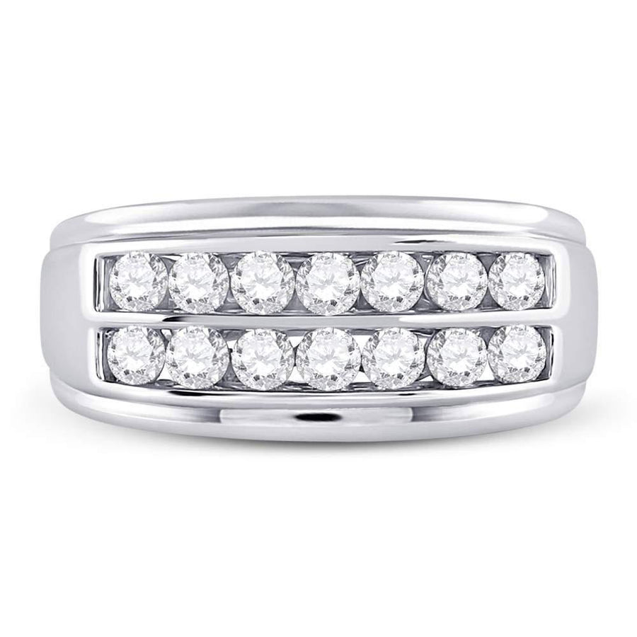 14kt White Gold Mens Round Diamond Double Row Band Ring 1 Cttw