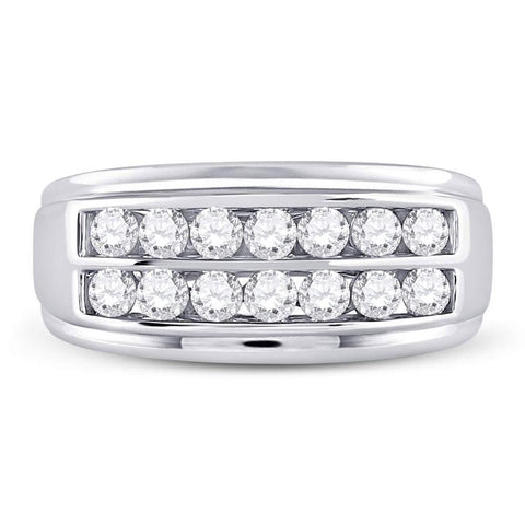 14kt White Gold Mens Round Diamond Double Row Band Ring 1 Cttw