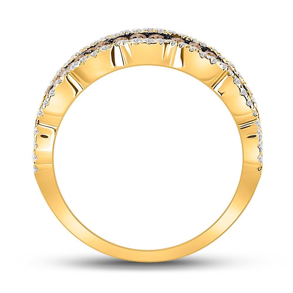 14kt Yellow Gold Womens Round Brown Diamond Fashion Band Ring 1 Cttw
