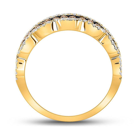 14kt Yellow Gold Womens Round Brown Diamond Fashion Band Ring 1 Cttw