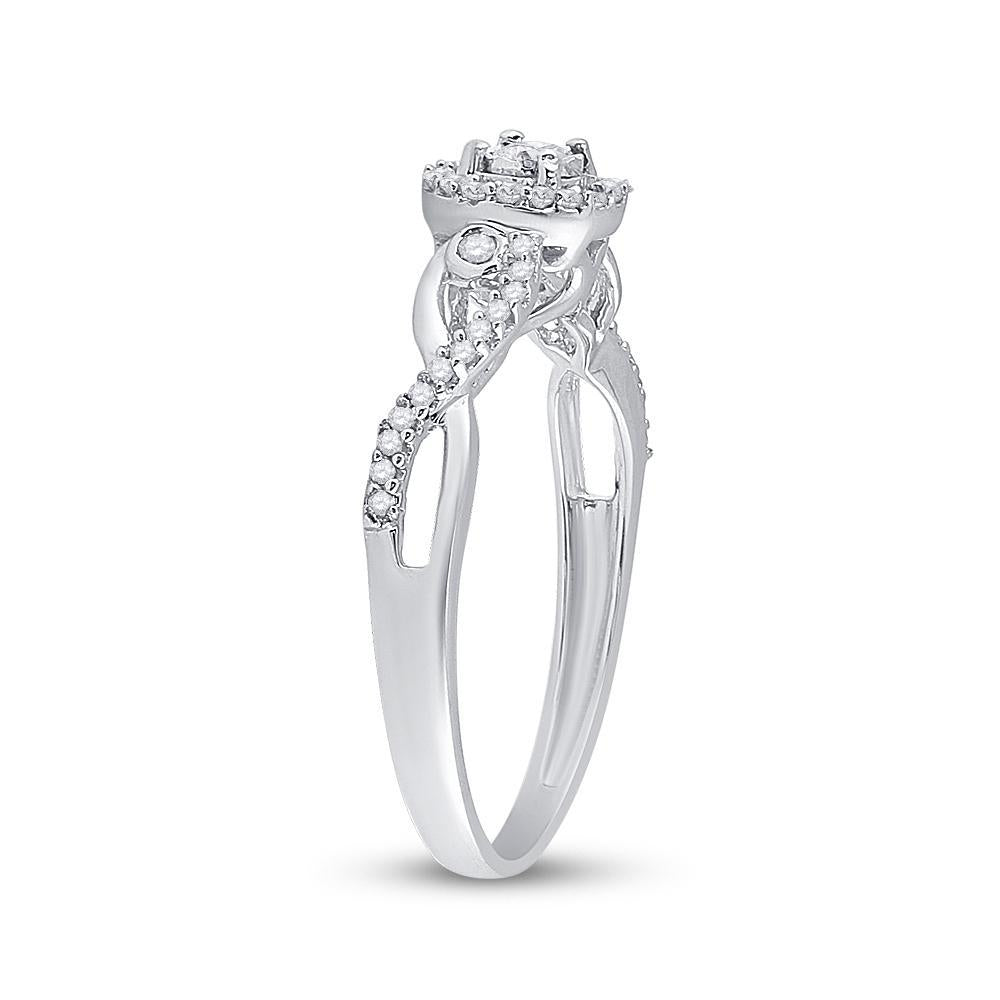 Sterling Silver Womens Round Diamond Halo Promise Ring 1/5 Cttw
