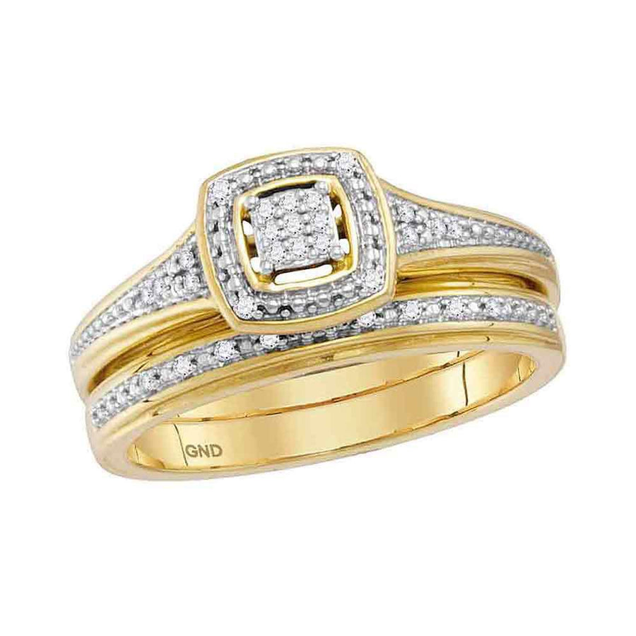 10kt Yellow Gold His Hers Round Diamond Cluster Matching Wedding Set 1/10 Cttw