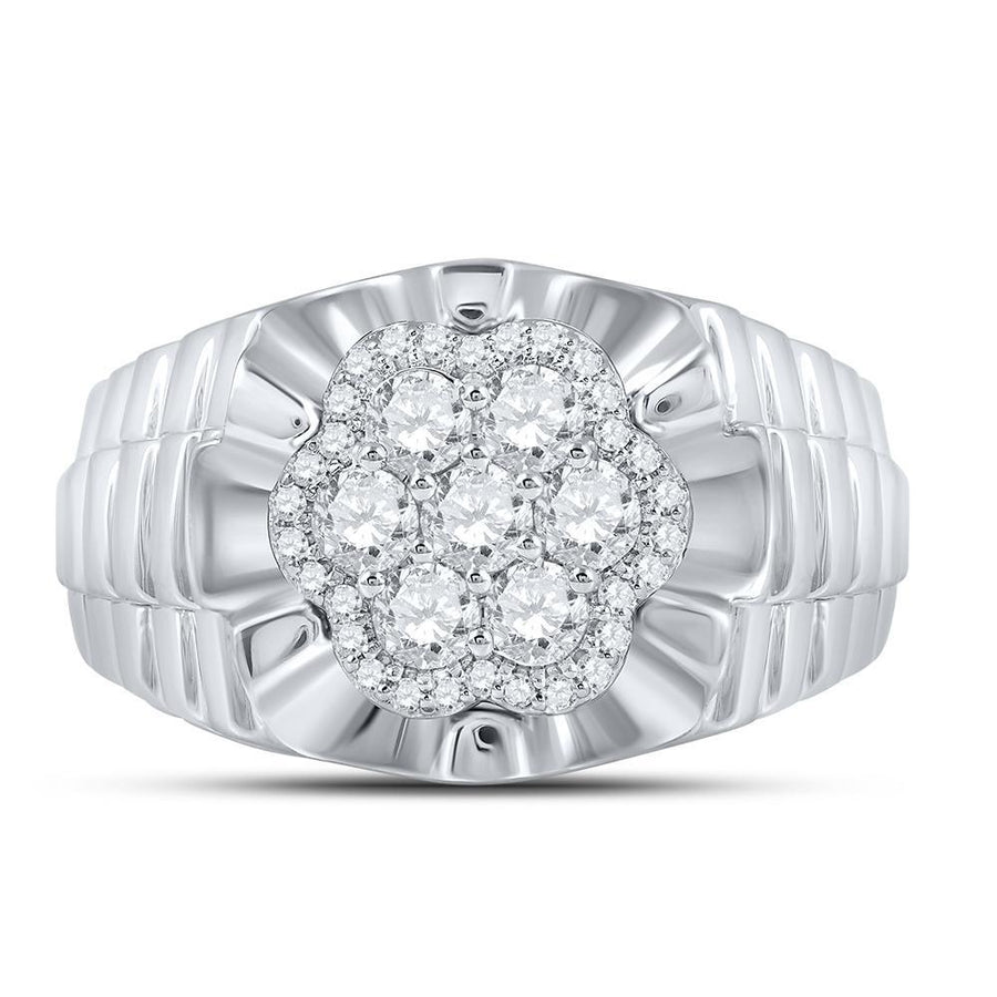 10kt White Gold Mens Round Diamond Scalloped Cluster Ring 1 Cttw