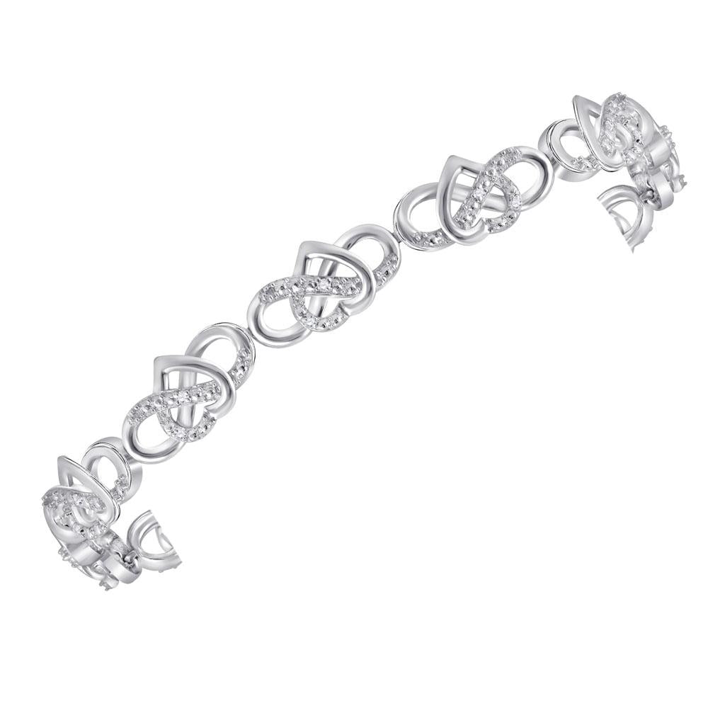 10kt White Gold Womens Round Diamond Infinity Heart Bracelet 1/6 Cttw
