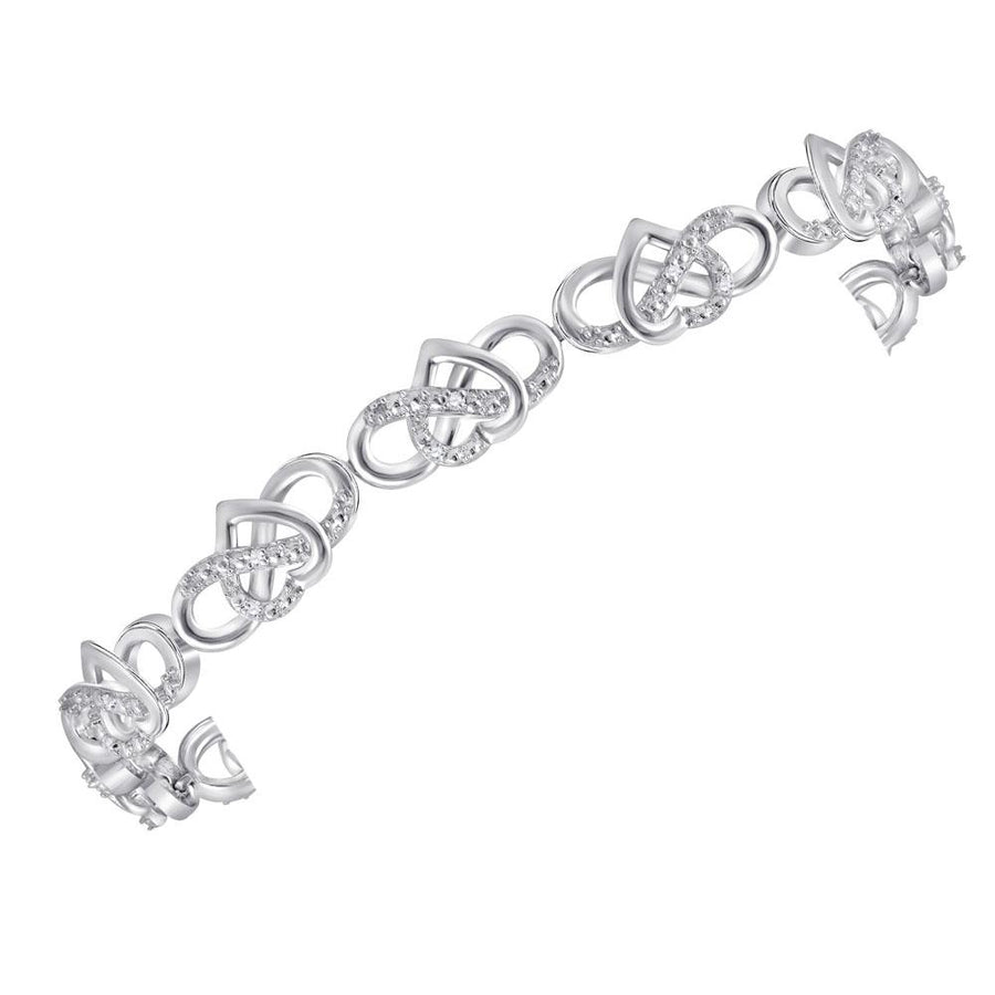 10kt White Gold Womens Round Diamond Infinity Heart Bracelet 1/6 Cttw