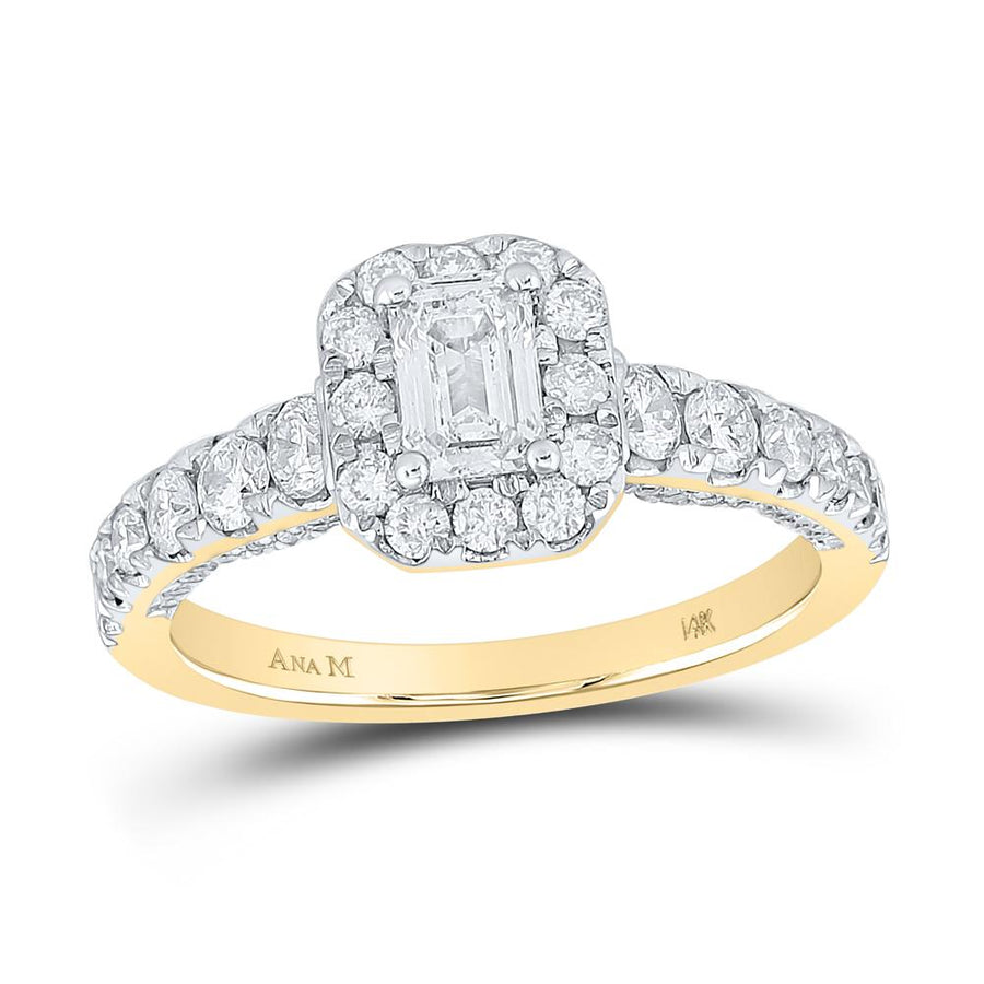 14kt Yellow Gold Emerald Diamond Halo Bridal Wedding Engagement Ring 1-1/3 Cttw