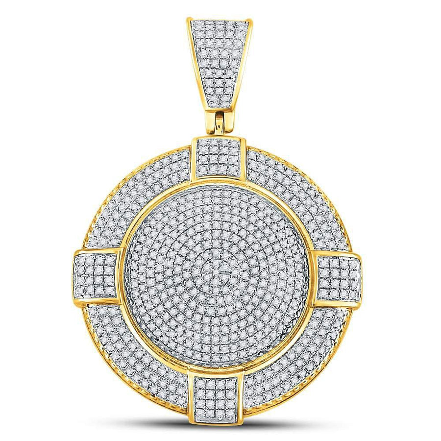 10kt Yellow Gold Mens Round Diamond Circle Frame Medallion Charm Pendant 7/8 Cttw