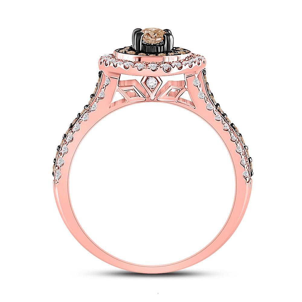 14kt Rose Gold Round Brown Diamond Halo Bridal Wedding Engagement Ring 1 Cttw