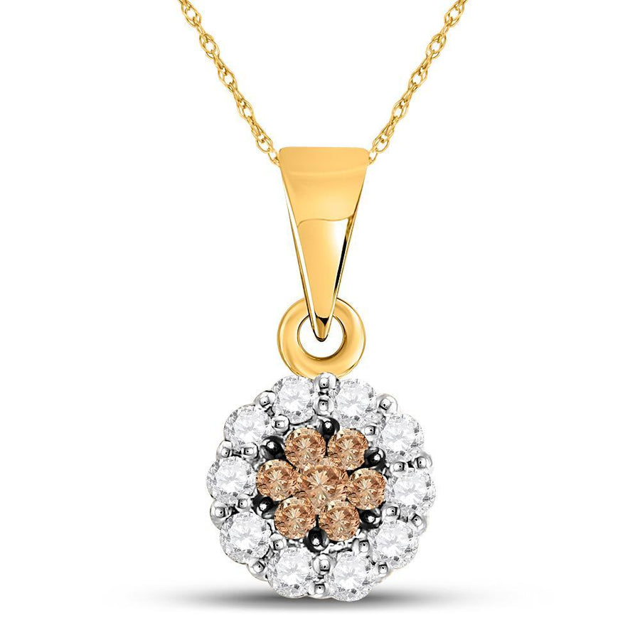 14k Yellow Gold Brown Flower Cluster Diamond Womens Pendant 1/4 Cttw