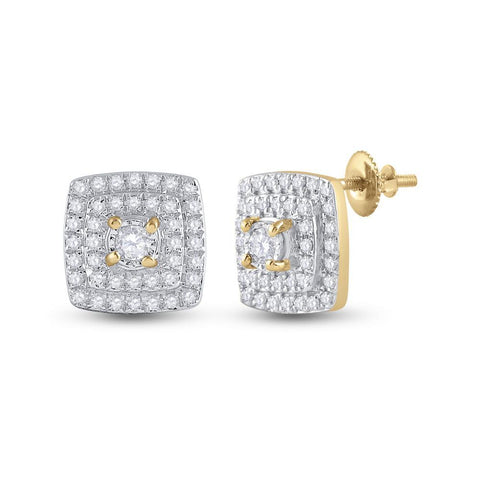 10kt Yellow Gold Womens Round Diamond Square Earrings 1/4 Cttw