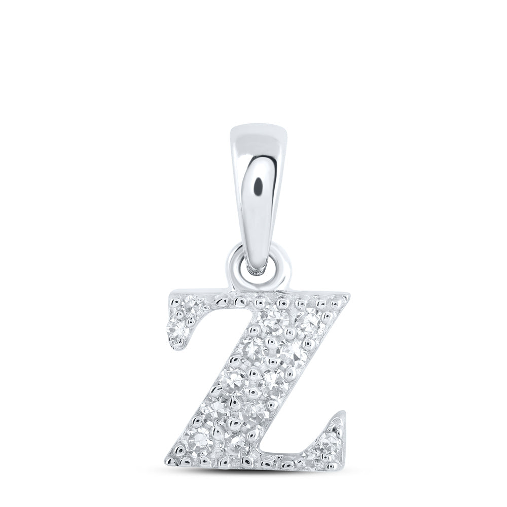 10kt White Gold Womens Round Diamond Z Initial Letter Pendant 1/20 Cttw