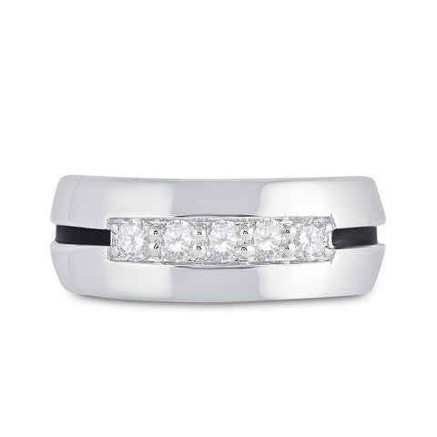 10kt White Gold Mens Round Diamond Wedding Black Groove Band Ring 1/2 Cttw