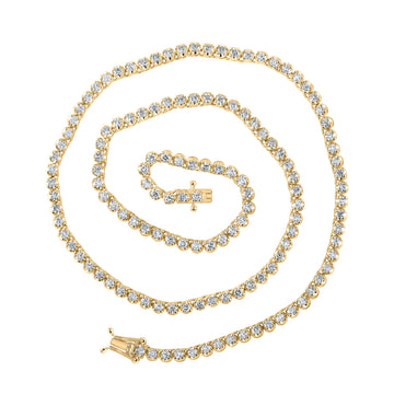 14kt Yellow Gold Mens Round Diamond 16-inch Single Row Tennis Chain Necklace 4-3/8 Cttw