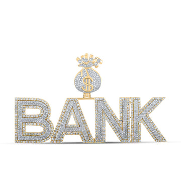 14kt Two-tone Gold Mens Round Diamond BANK Money Bag Charm Pendant 3-7/8 Cttw
