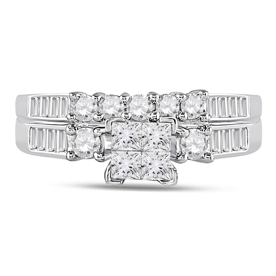 10kt White Gold Womens Princess Diamond Bridal Wedding Ring Band Set 1.00 Cttw
