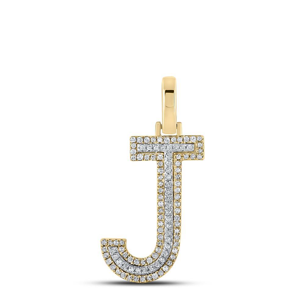 10kt Two-tone Gold Mens Round Diamond J Initial Letter Pendant 1/4 Cttw