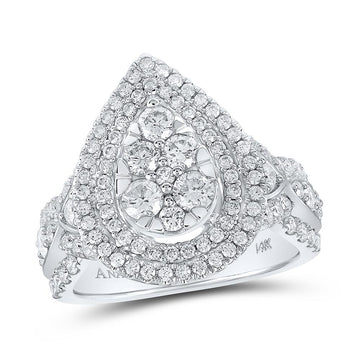 14kt White Gold Round Diamond Tear Bridal Wedding Engagement Ring 1-1/2 Cttw