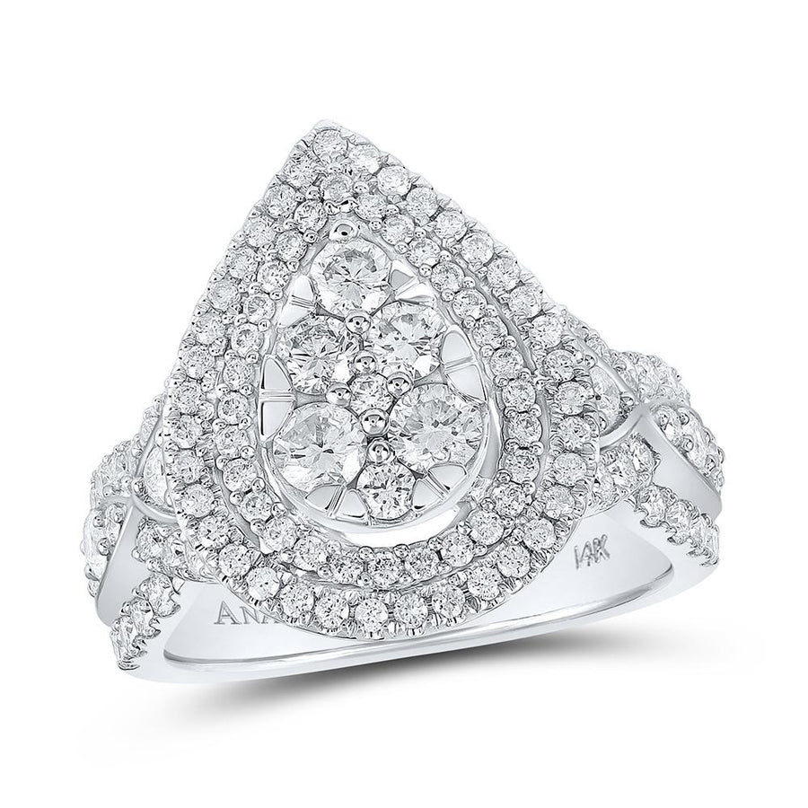 14kt White Gold Round Diamond Tear Bridal Wedding Engagement Ring 1-1/2 Cttw
