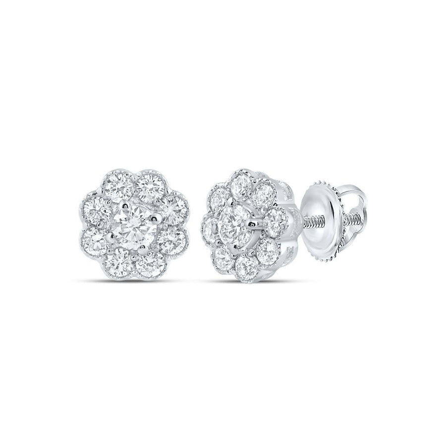 14kt White Gold Womens Round Diamond Cluster Earrings 3/4 Cttw