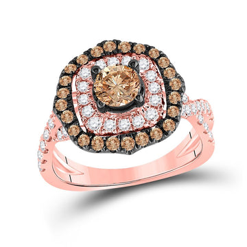 14kt Rose Gold Round Brown Diamond Halo Bridal Wedding Engagement Ring 1-5/8 Cttw