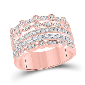 10kt Rose Gold Womens Round Diamond Stacked Band Ring 1/2 Cttw