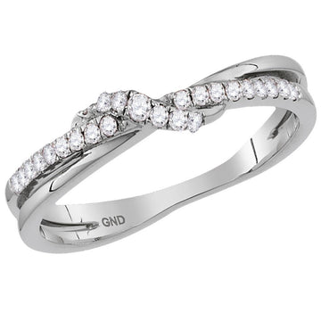 14kt White Gold Womens Round Diamond Crossover Stackable Band Ring 1/6 Cttw