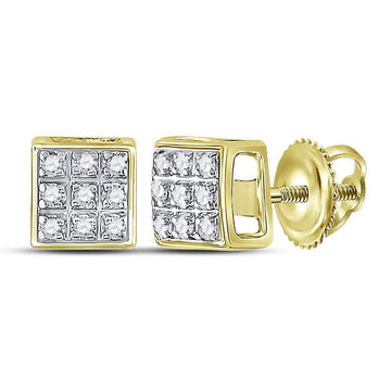 10kt Yellow Gold Round Diamond Square Earrings 1/20 Cttw