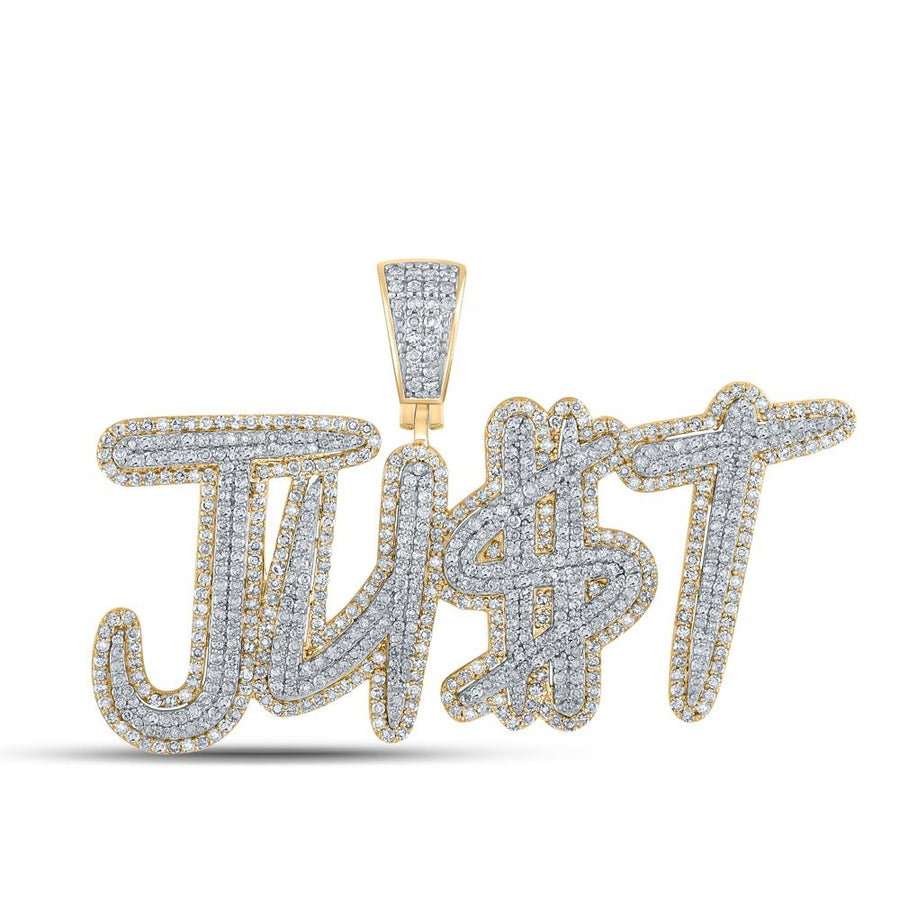 10kt Two-tone Gold Mens Round Diamond JU$T Phrase Charm Pendant 2-5/8 Cttw