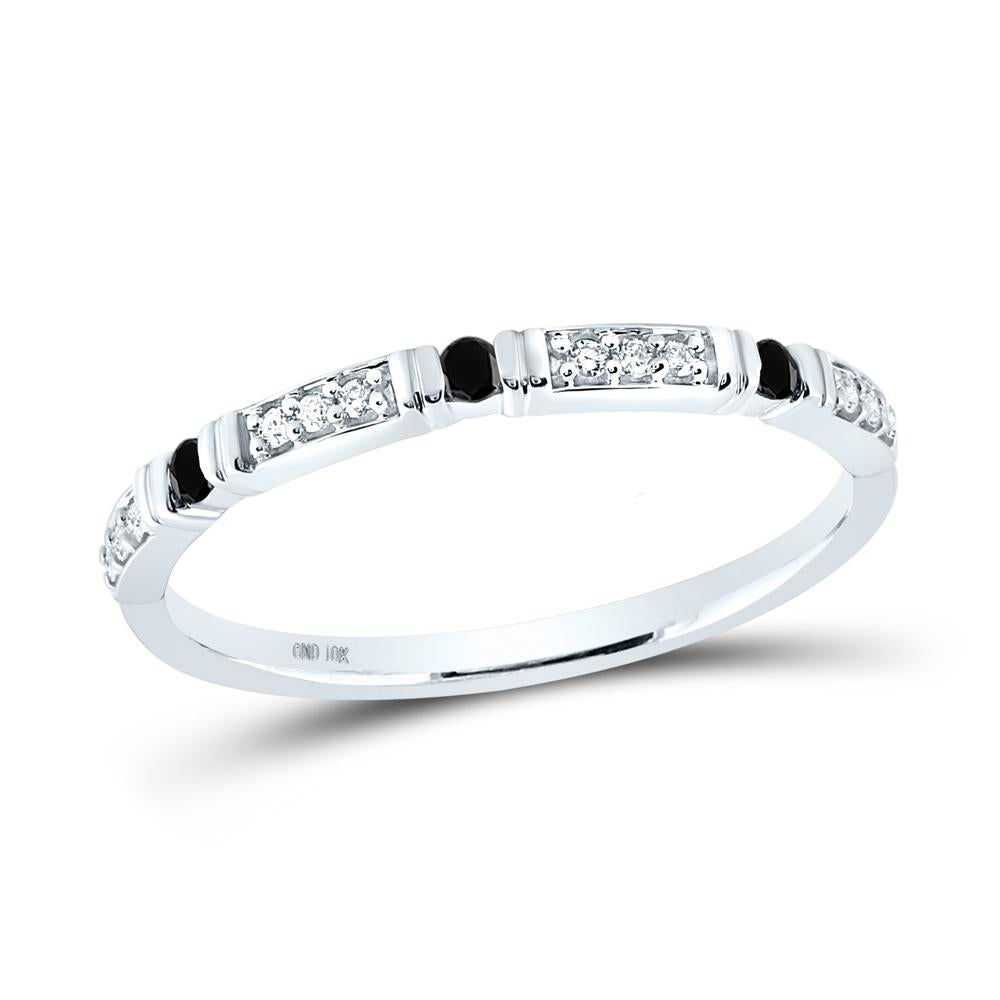 10kt White Gold Womens Round Black Color Enhanced Diamond Band Ring 1/10 Cttw
