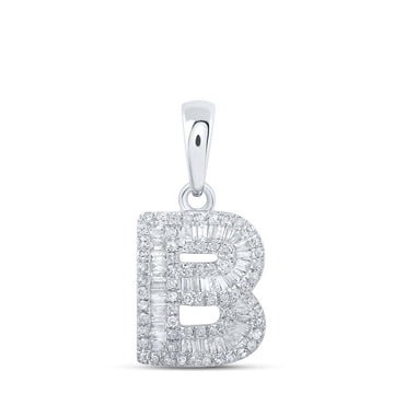 10kt White Gold Womens Baguette Diamond B Initial Letter Pendant 3/8 Cttw