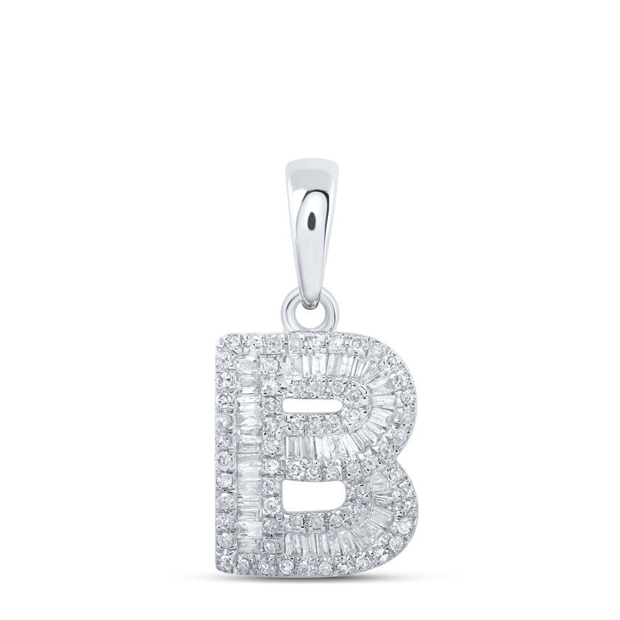 10kt White Gold Womens Baguette Diamond B Initial Letter Pendant 3/8 Cttw