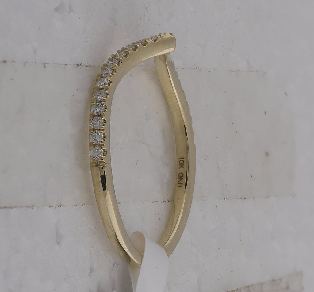 10kt Yellow Gold Womens Round Diamond Chevron Stackable Band Ring 1/5 Cttw
