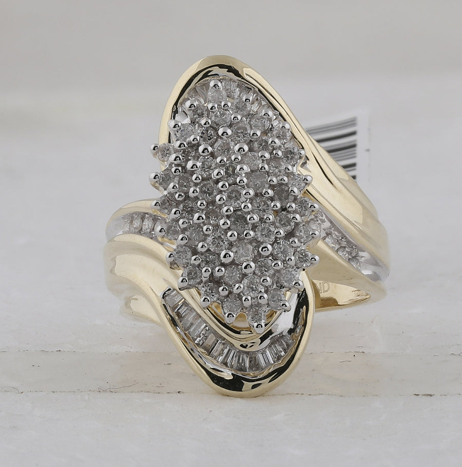 10kt Yellow Gold Womens Round Diamond Wide Cluster Ring 1 Cttw