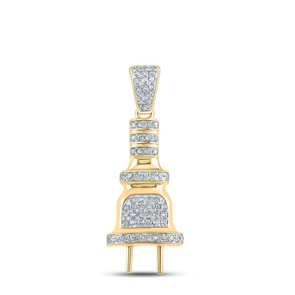 10kt Yellow Gold Mens Round Diamond Power Plug Charm Pendant 1/5 Cttw