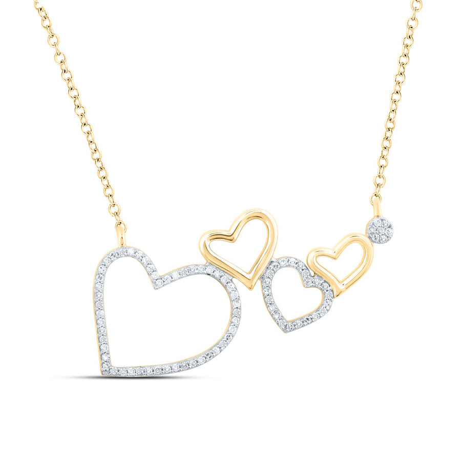 10kt Yellow Gold Womens Round Diamond Heart Necklace 1/6 Cttw