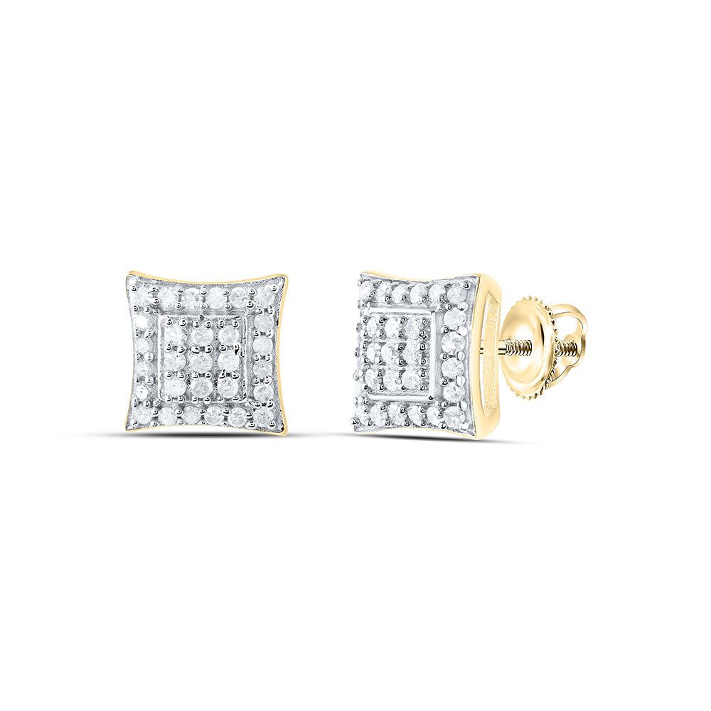 Yellow-tone Sterling Silver Womens Round Diamond Square Earrings 1/4 Cttw