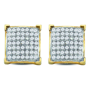 10kt Yellow Gold Womens Round Diamond Square Cluster Earrings 1/4 Cttw